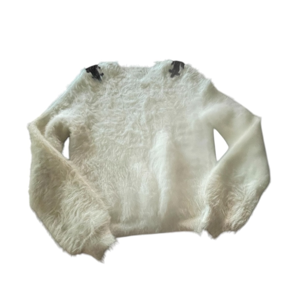Gianni Bini Fuzzy Sweater With Beaded Shoulder Details